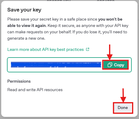 Изображение с окном с Api Key