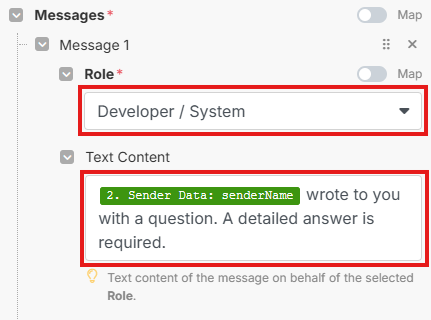 Изображение с заполненным системным сообщением для модели
