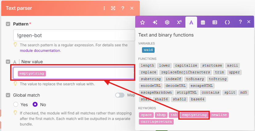 Изображение с выбором пустой строки для замены