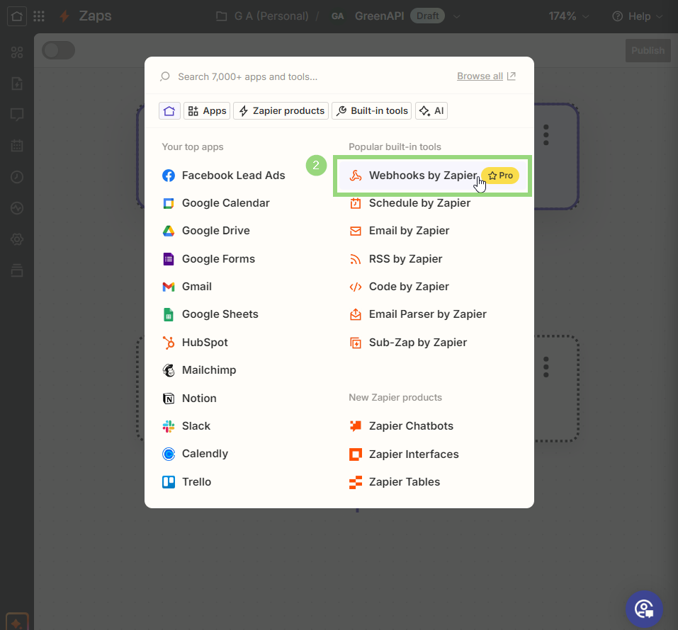 ΠΠ·ΠΎΠ±ΡΠ°ΠΆΠ΅Π½ΠΈΠ΅ Ρ Π²ΡΠ±ΠΎΡΠΎΠΌ WebHooks by Zapier