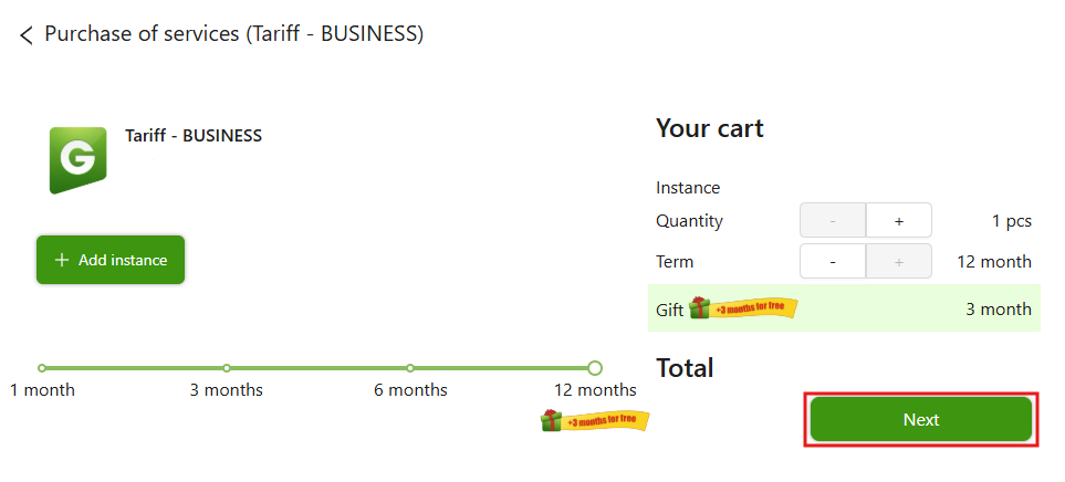 Pay for an instance from balance