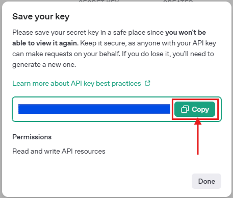 Image with a window with the Api Key