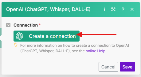 Image with the button to create a connection