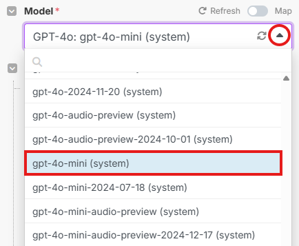 Image with model selection for response