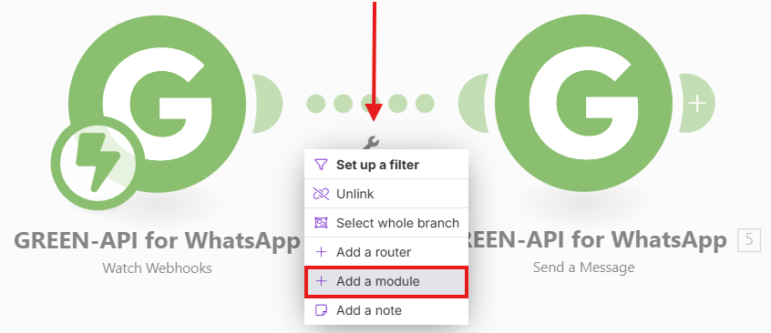 Image with creating a module between the webhook and sending a message