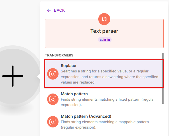 Image with selecting the Replace module