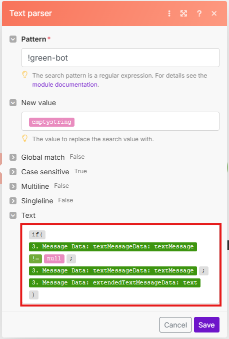 Image with selection of text for processing