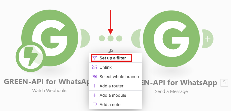 Image with clicked link between receiving and sending a message