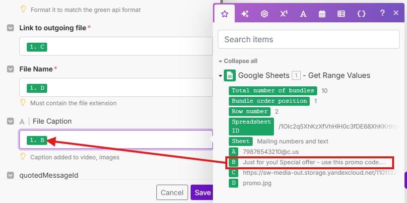Select the column with the text message