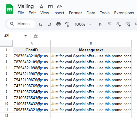 Filling in the spreadsheet data
