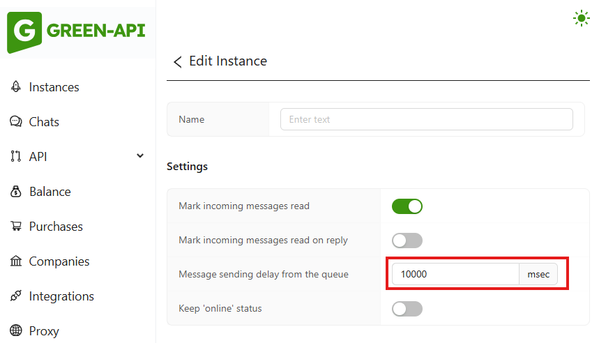 Setting the interval in the Green-API console