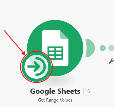 Image with the clock icon clicked next to the Google Sheets module.