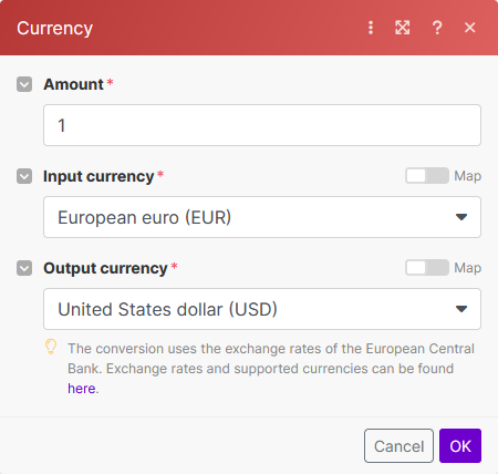 Image of filled currency conversion data