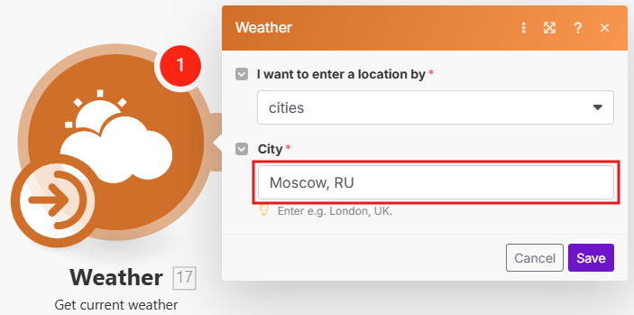 Image with filled Weather module