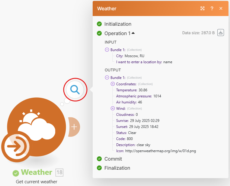 Image with filled Weather module