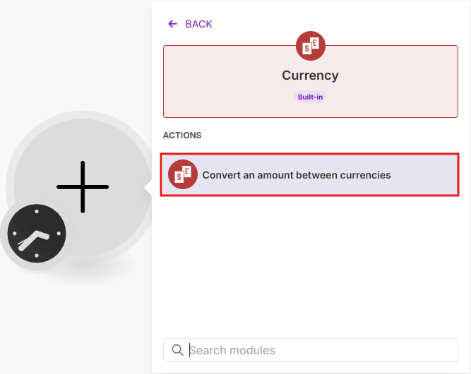 Image of the Convert an amount between currencies module creation