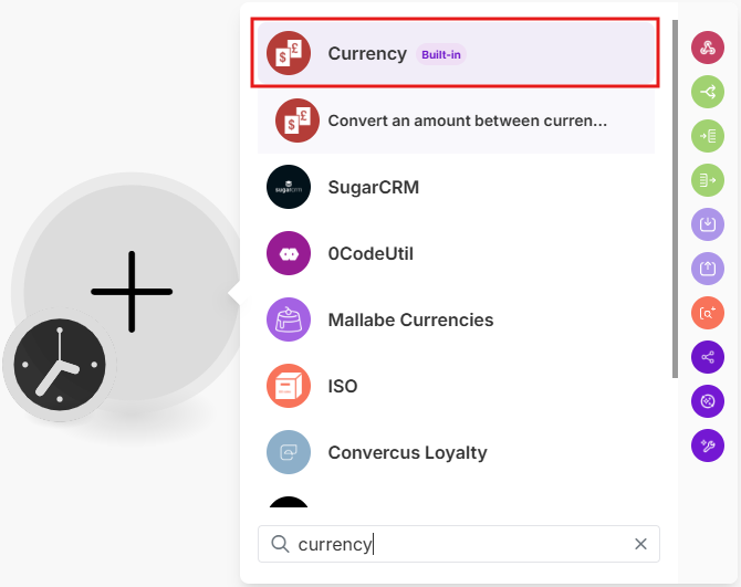Image of the Convert an amount between currencies module creation